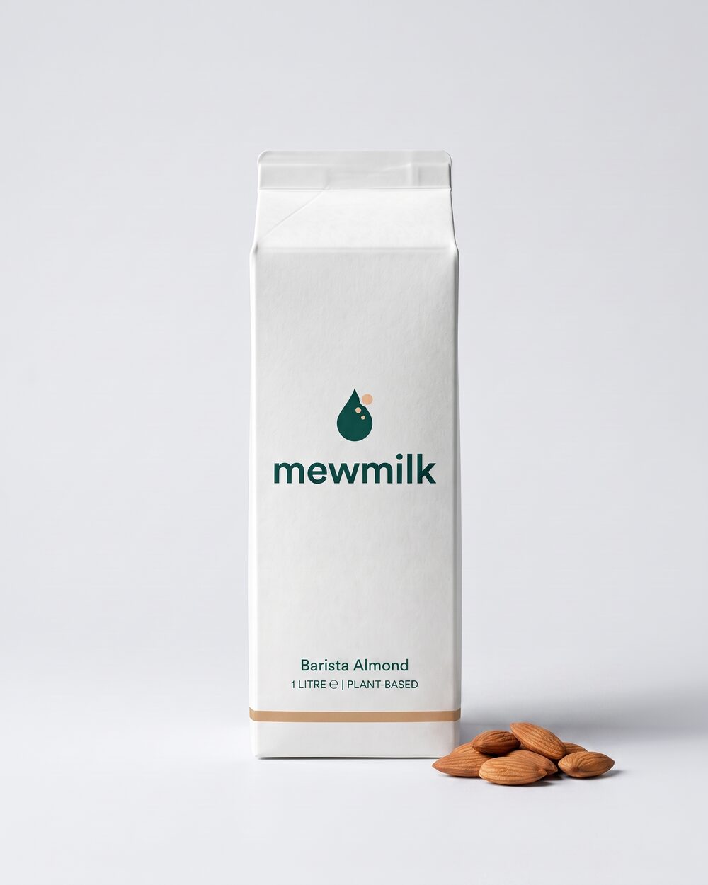 1L Barista Almond carton with a handful of almonds on a linen surface